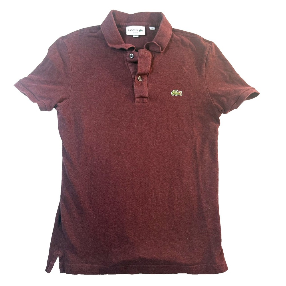 Lacoste Polo Shirt Mens M Slim Fit Maroon Short Sleeve Cotton Quiet Luxury